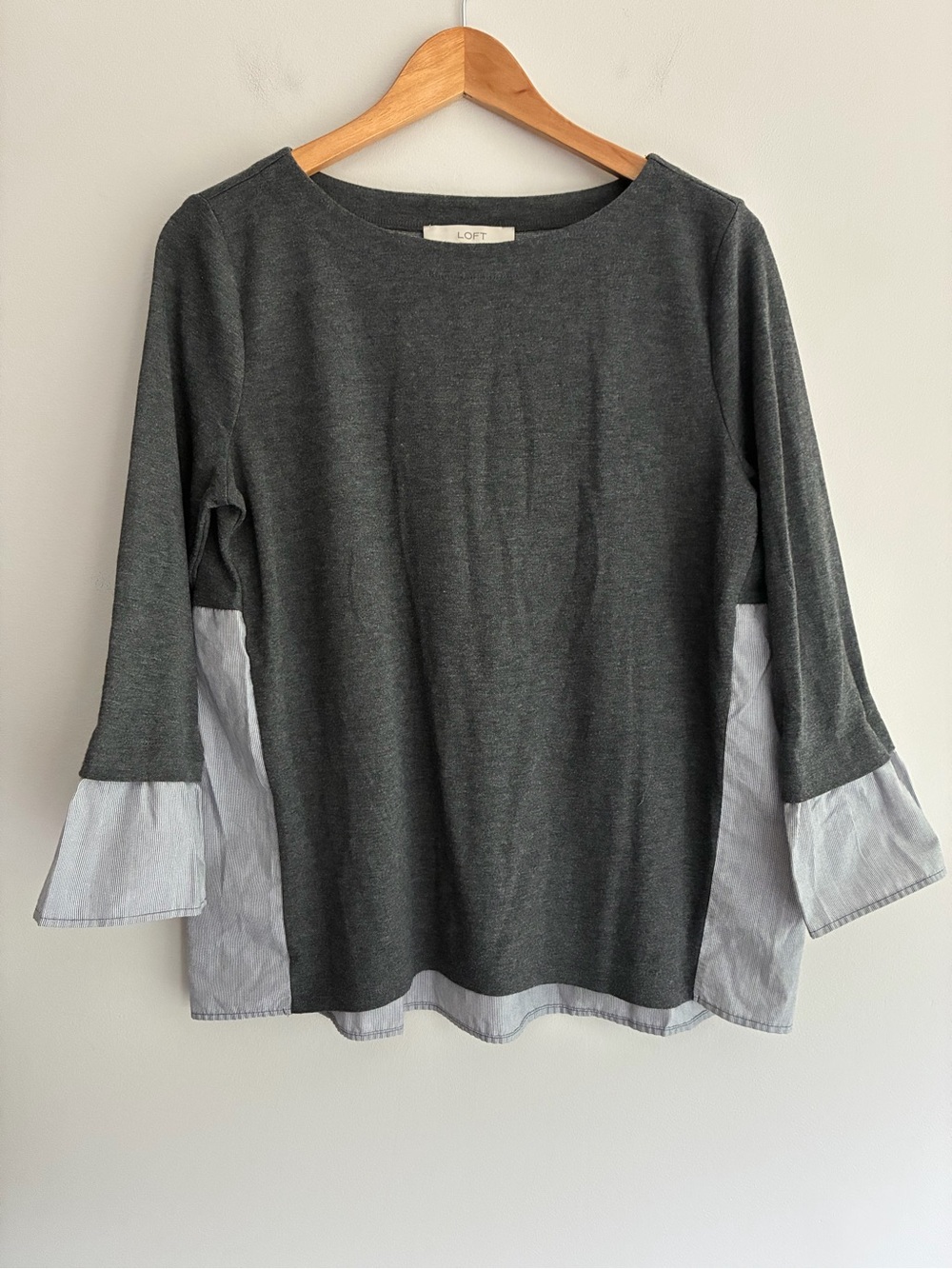 LOFT Charcoal Gray Knit Contrast Striped Panels Top Medium